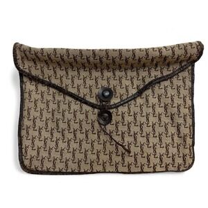 Vintage Yves Saint Laurent YSL Monogram Canvas Pouch Portfolio Clutch Brown